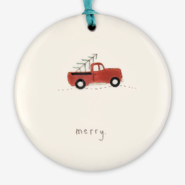 Beth Mueller: Ornament: merry (red truck)