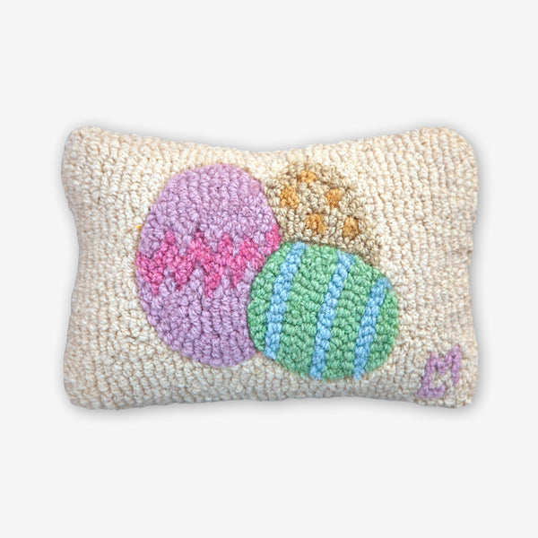 Chandler 4 Corners: Hand-Hooked Wool Pillow: 12x8 Inch Easter Eggs