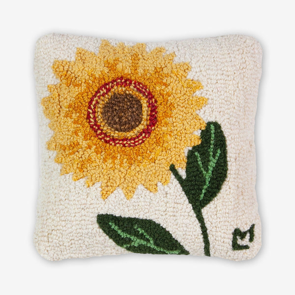 Chandler 4 Corners: Hand-Hooked Wool Pillow: 14x14 Inch Sunflower Bloom