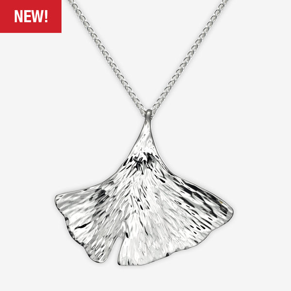 Ed Levin Designs: Necklace: Ginkgo Pendant, Silver 18"