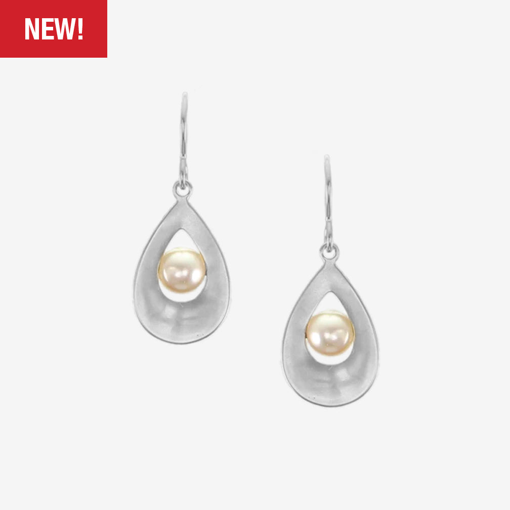 Marjorie Baer Wire Earrings: Small Teardrop with Pearl, Silver
