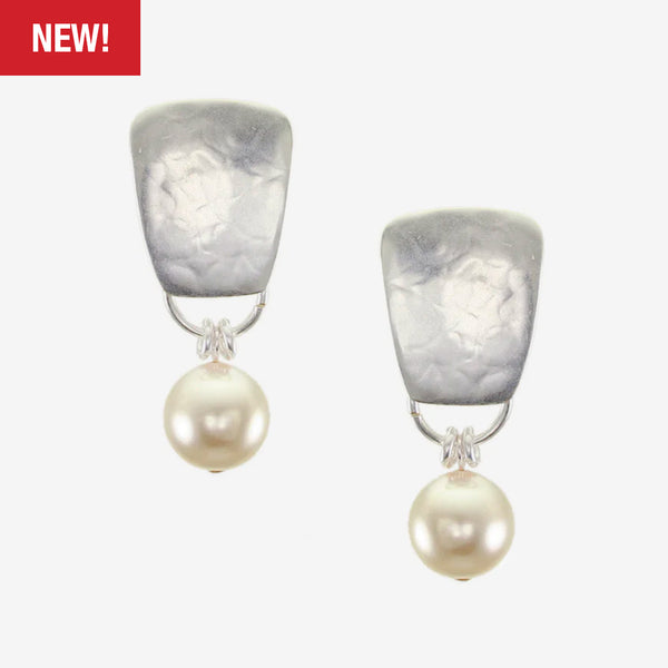 Marjorie Baer Clip Earrings: Taper with Large Cream Pearl, Silver