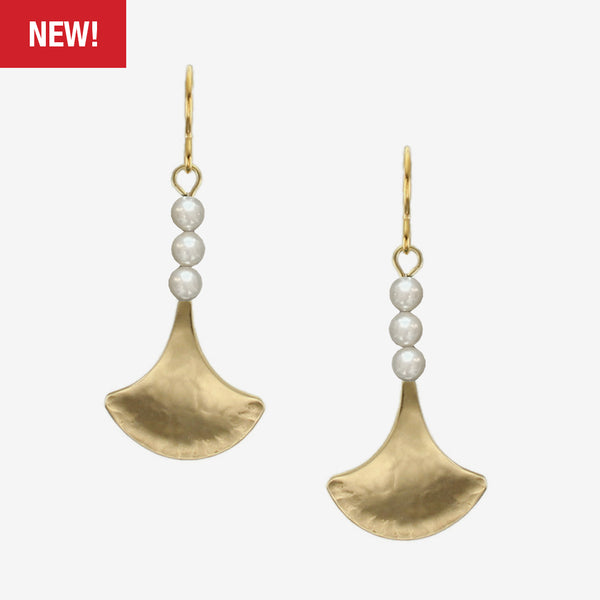 Marjorie Baer Wire Earrings: Gingko Leaf with Pearl Stack, Brass