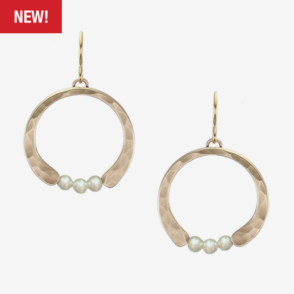 Marjorie Baer Wire Earrings: Crescent with Pearls, Brass