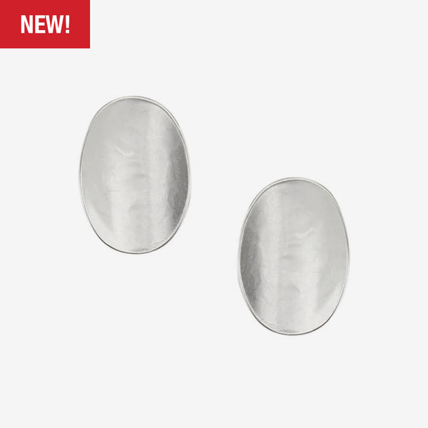 Marjorie Baer Post Earrings: Medium Dished Oval, Silver