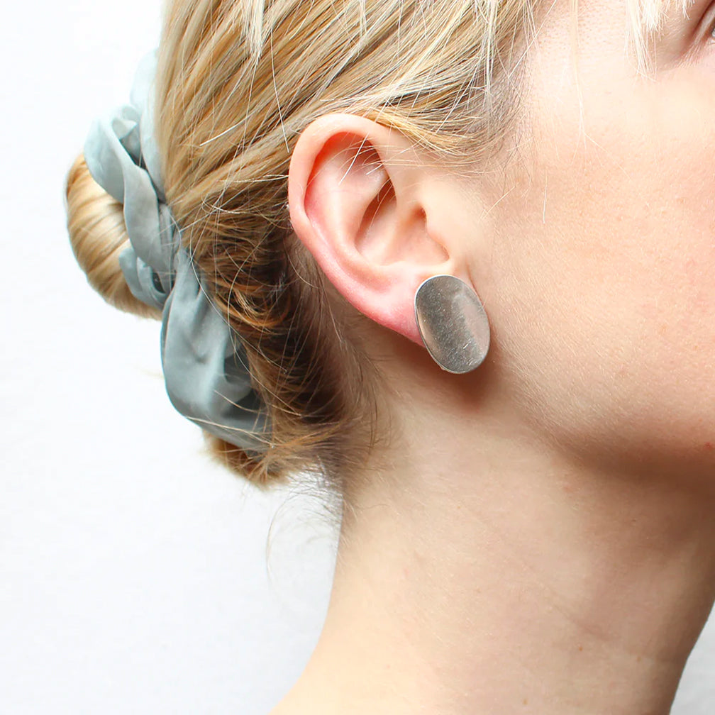 Marjorie Baer Post Earrings: Medium Dished Oval, Silver