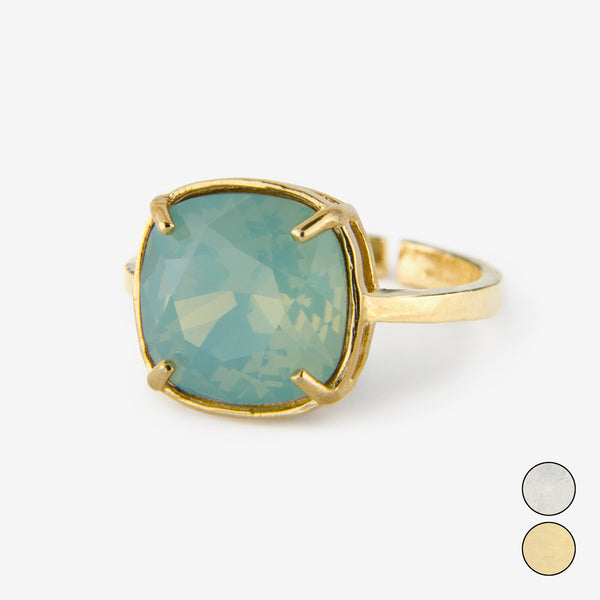 Noon Designs: Ring: Swarovski, Milky Green Opal