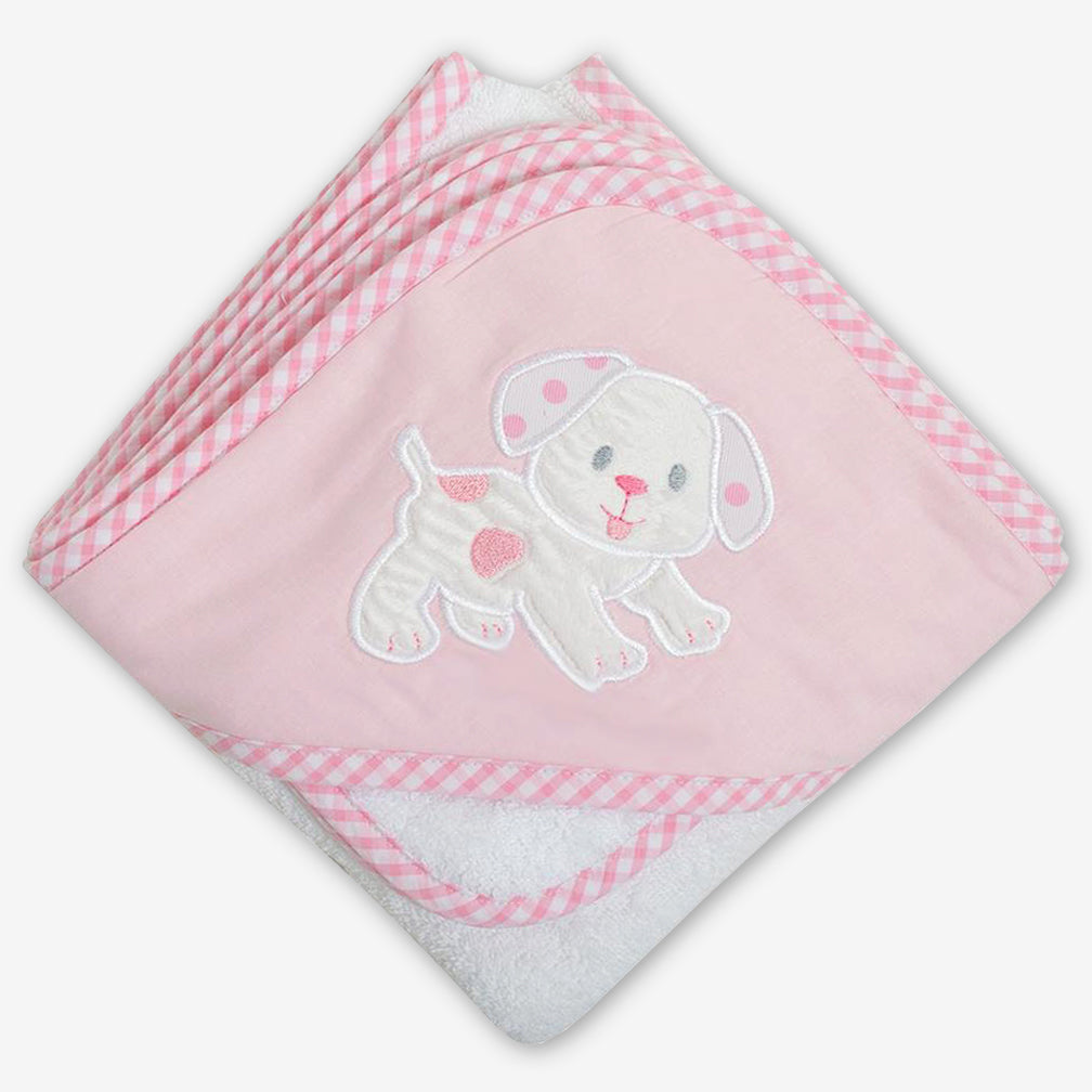 3 Marthas: Hooded Towel & Washcloth Set: Pink Puppy