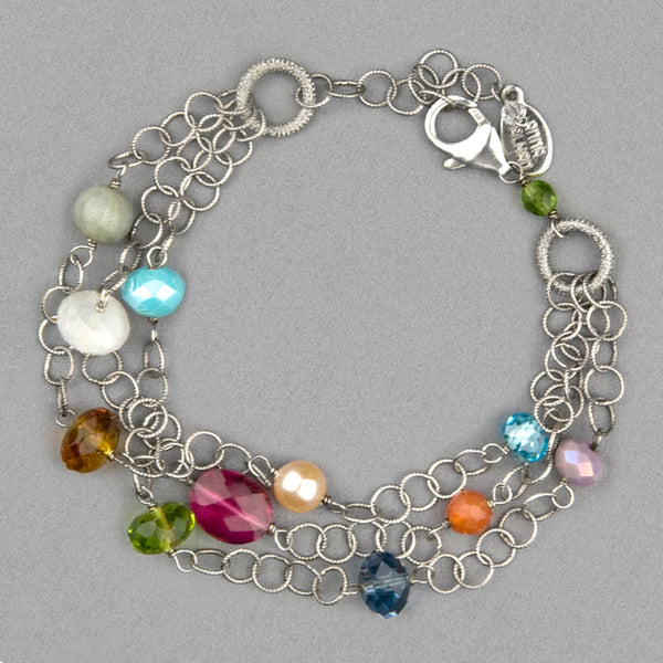 Anna Balkan Bracelet: Iris 3-Strand, Silver with Multigem