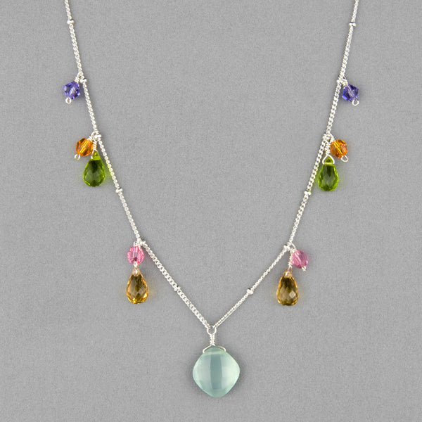 Anna Balkan Necklace: Zina Classic Gemstone, Silver with Chalcedony