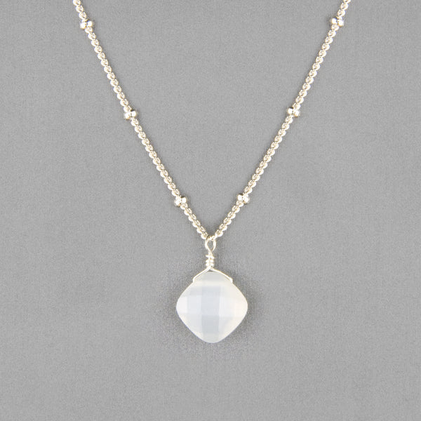 Anna Balkan Necklace: Kylie Single Gem, Silver with White Moonstone