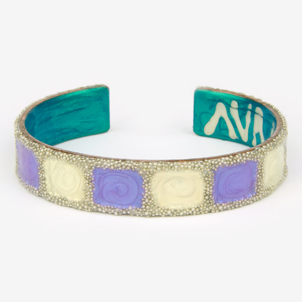 Ava Austin Studios: Narrow Silver Box FaCuff: Light Purple, Ivory