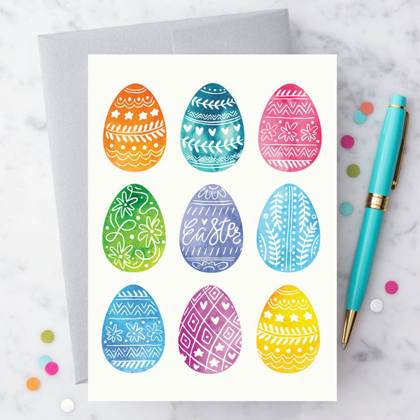 Design With Heart Easter Card: Watercolor Decorated Easter Eggs