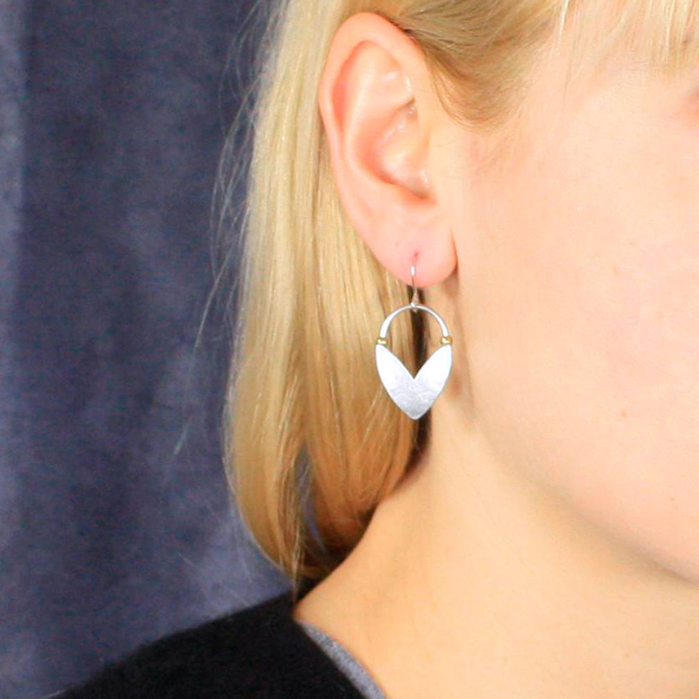 Marjorie Baer Wire Earrings: Small Chevron Leaf with Beads