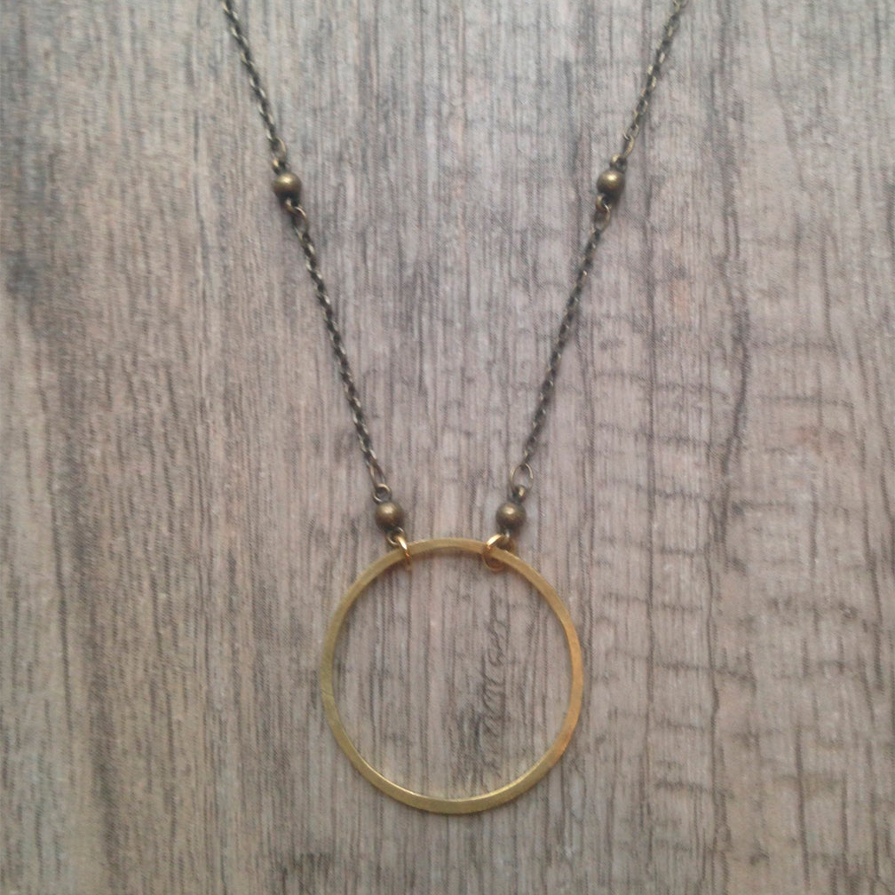 Mary Garrett Jewelry: Necklace: Medium Brass Circle on Silver Beaded Chain