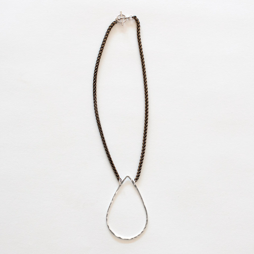 Mary Garrett Jewelry: Necklace: Short Silver Teardrop on Brass Wheat Chain
