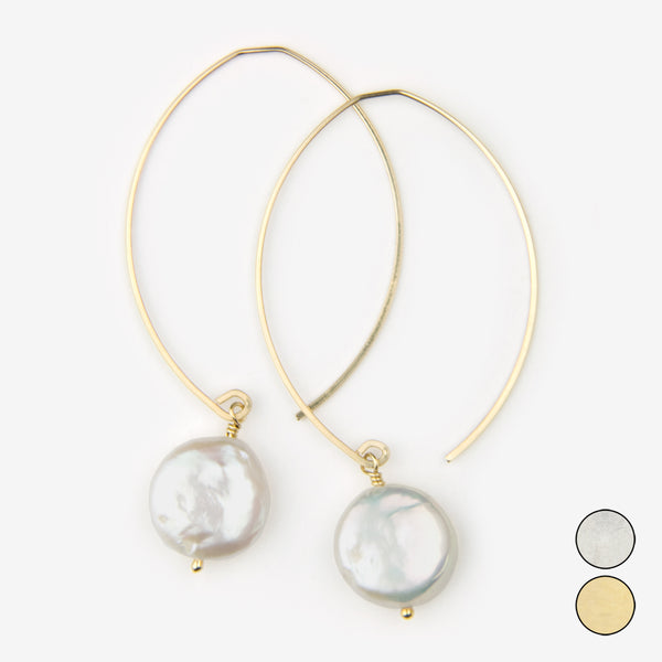 Noon Designs: Earrings: Core Collection, White Coin Pearl