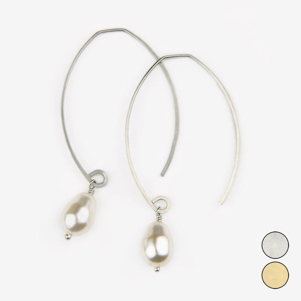 Noon Designs: Earrings: Mini Swarovski Pearl Drop, White Pearl