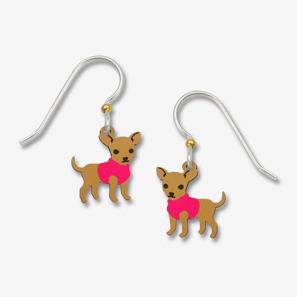 Sienna Sky Earrings: Chihuahua with Pink Sweater