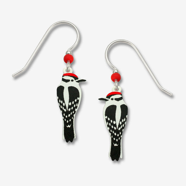 Sienna Sky Earrings: Downy Woodpecker