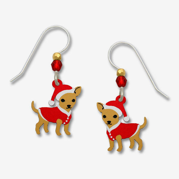 Sienna Sky Earrings: Chihuahua with Red Sweater & Santa Hat