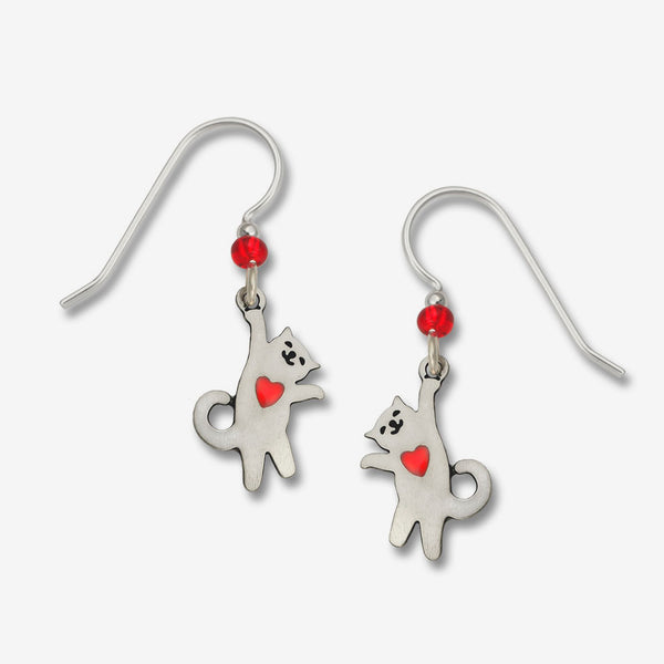 Sienna Sky Earrings: Hanging Cat with Red Heart