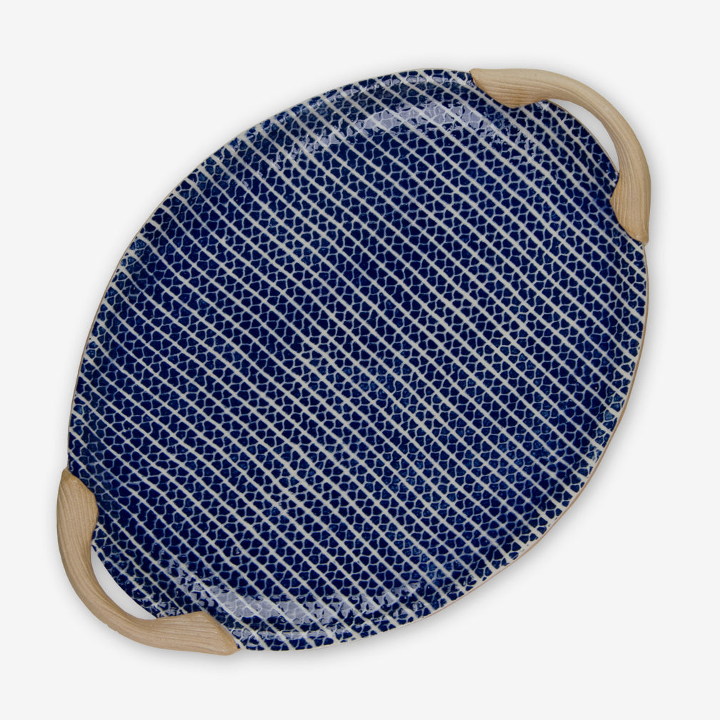 Terrafirma Ceramics: Small Oval Platter with Handles: Strata Cobalt