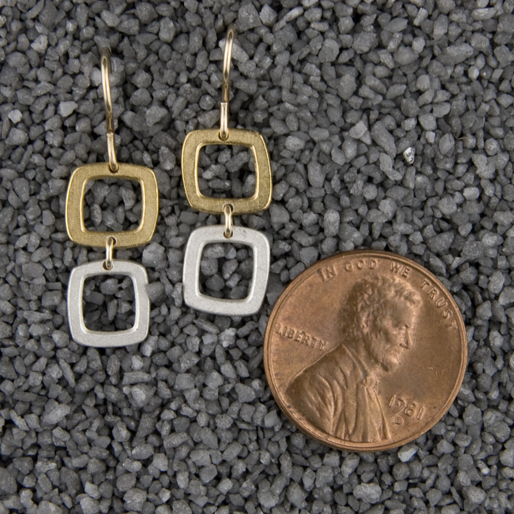 Zina Kao Exclusives Wire Earrings: Baby Geo Double Open Squares, Mostly Gold