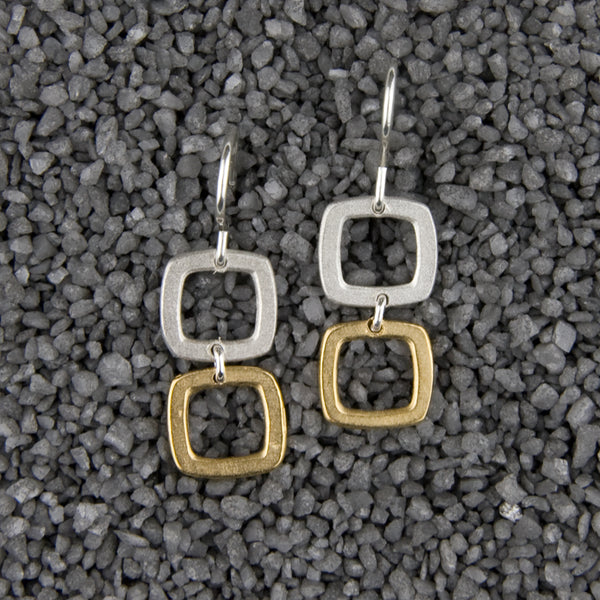 Zina Kao Exclusives Wire Earrings: Baby Geo Double Open Squares, Mostly Silver