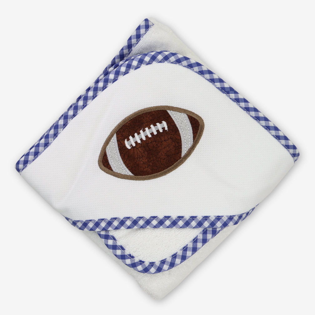 3 Marthas: Hooded Towel & Washcloth Set: Blue Football