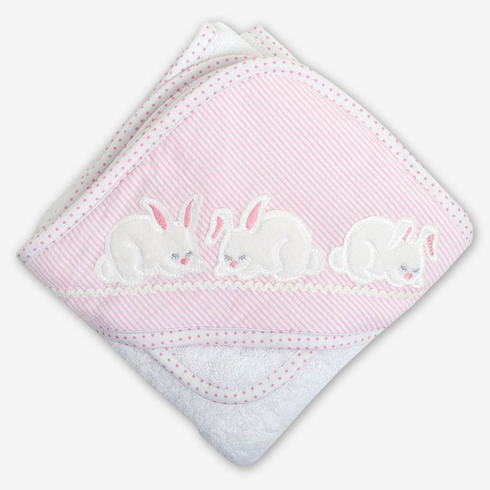 3 Marthas: Hooded Towel & Washcloth Set: Pink Bunny