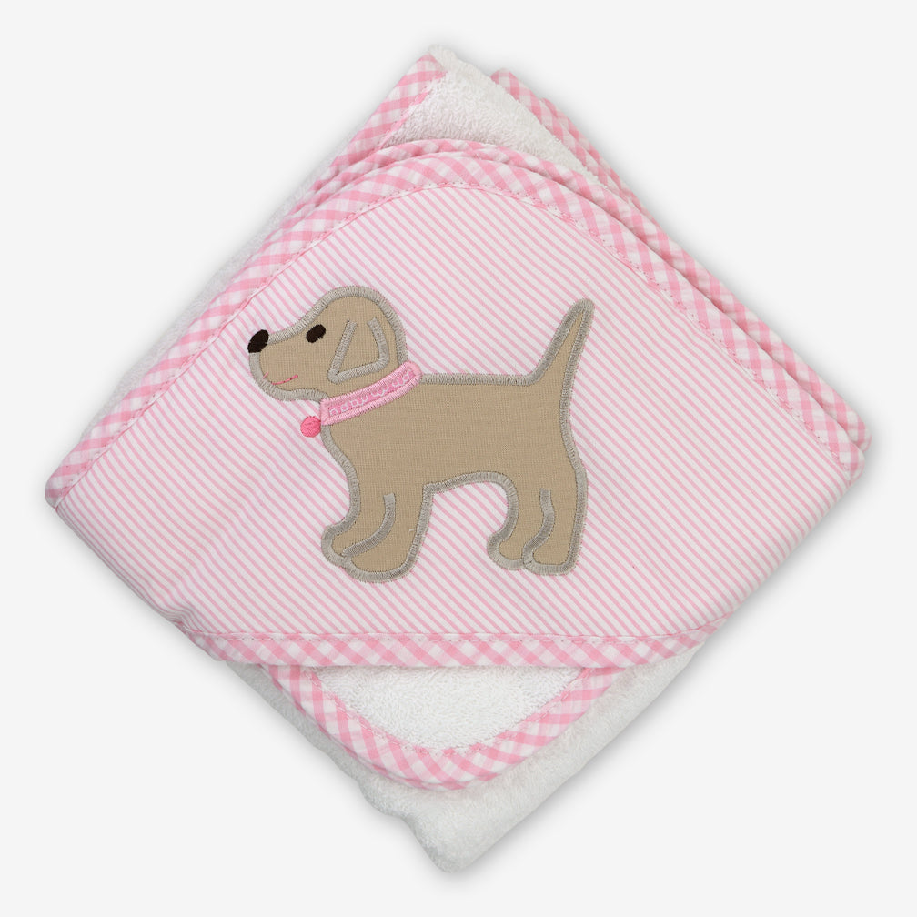 3 Marthas: Hooded Towel & Washcloth Set: Pink Lab Puppy