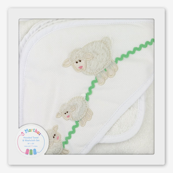 3 Marthas: Hooded Towel & Washcloth Set: White Lamb