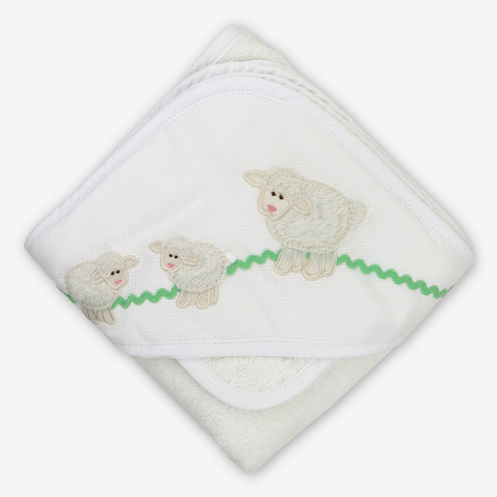 3 Marthas: Hooded Towel & Washcloth Set: White Lamb