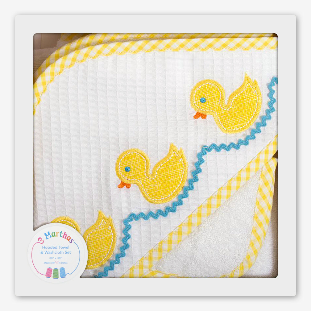 3 Marthas: Hooded Towel & Washcloth Set: Yellow Duck