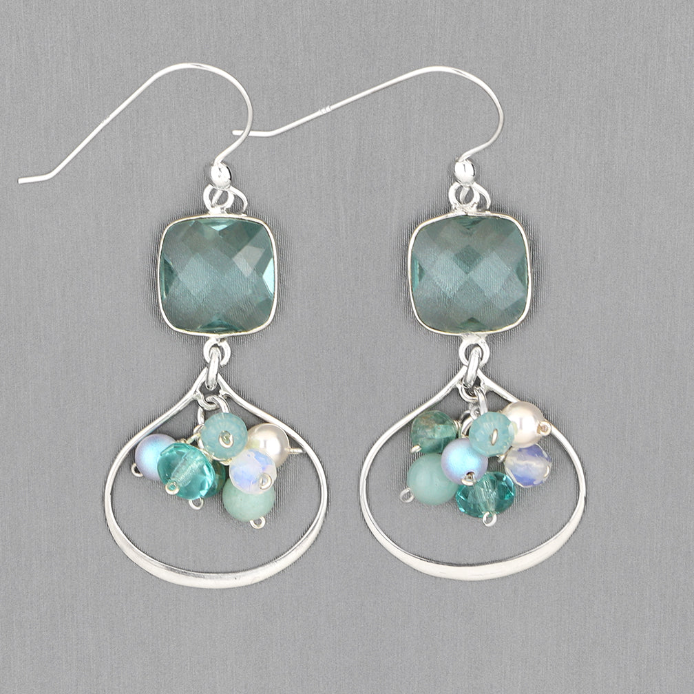 Anna Balkan Earrings: Bezeled Nina Petal, Silver with Aqua Fluoride