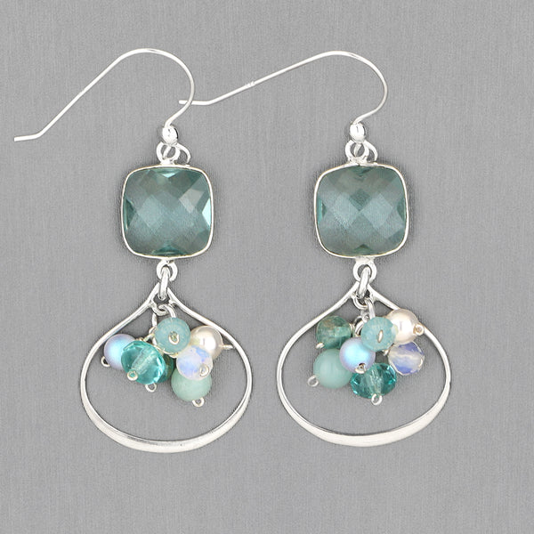 Anna Balkan Earrings: Bezeled Nina Petal, Silver with Aqua Fluoride