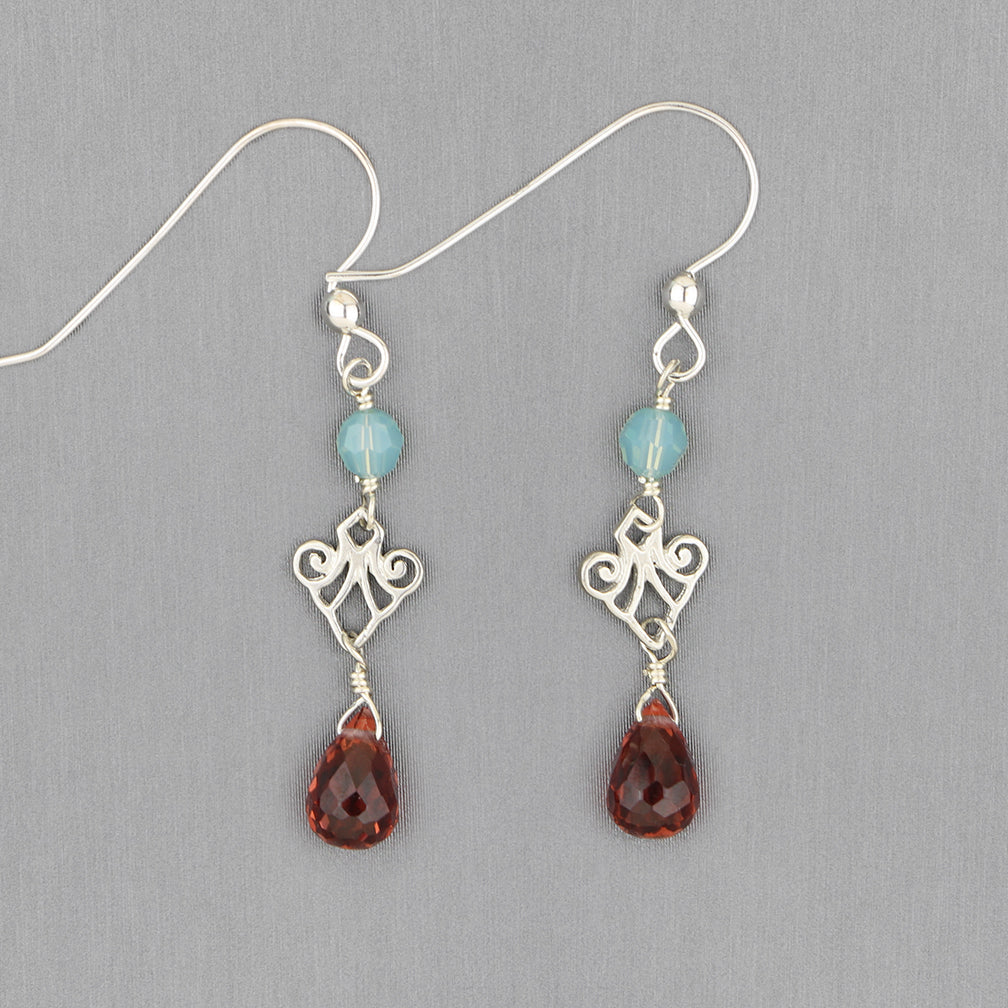 Anna Balkan Earrings: Mini Filigree, Silver with Marsala