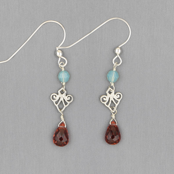 Anna Balkan Earrings: Mini Filigree, Silver with Marsala