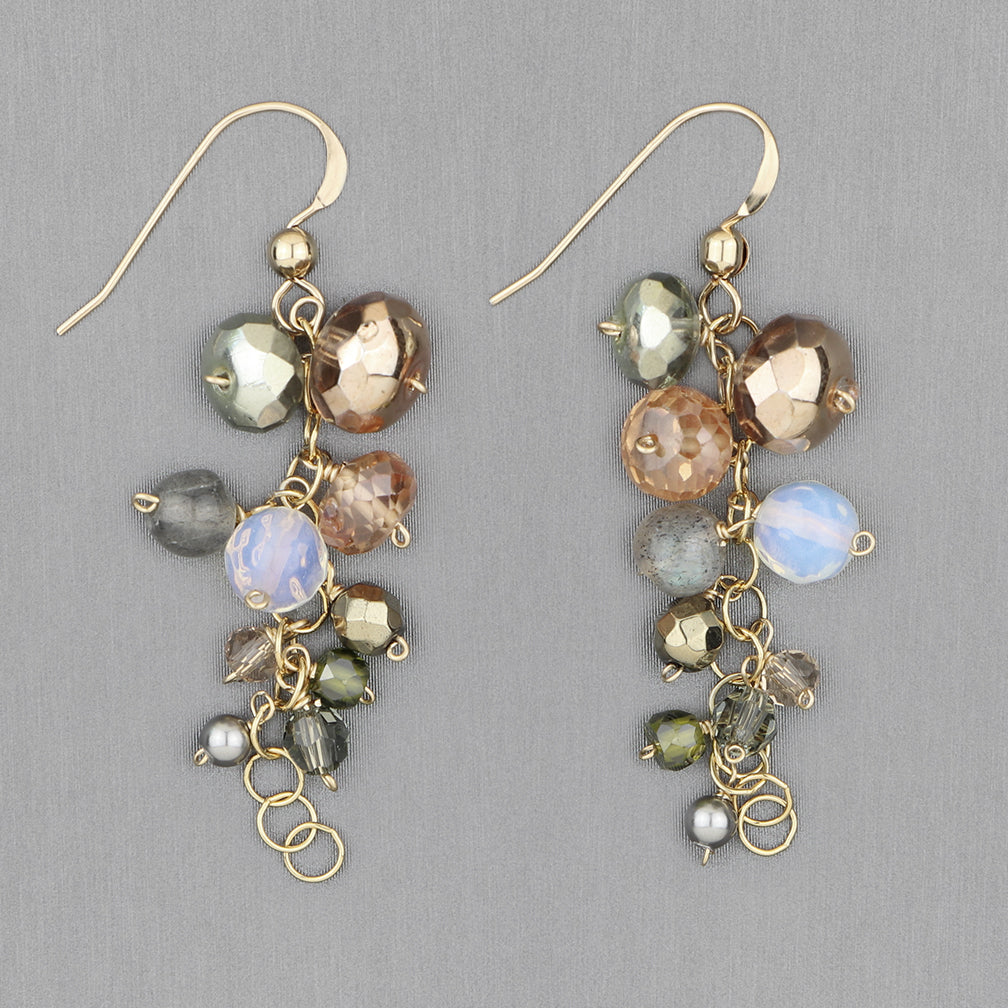 Anna Balkan Earrings: Playful Gems, Gold with Paris
