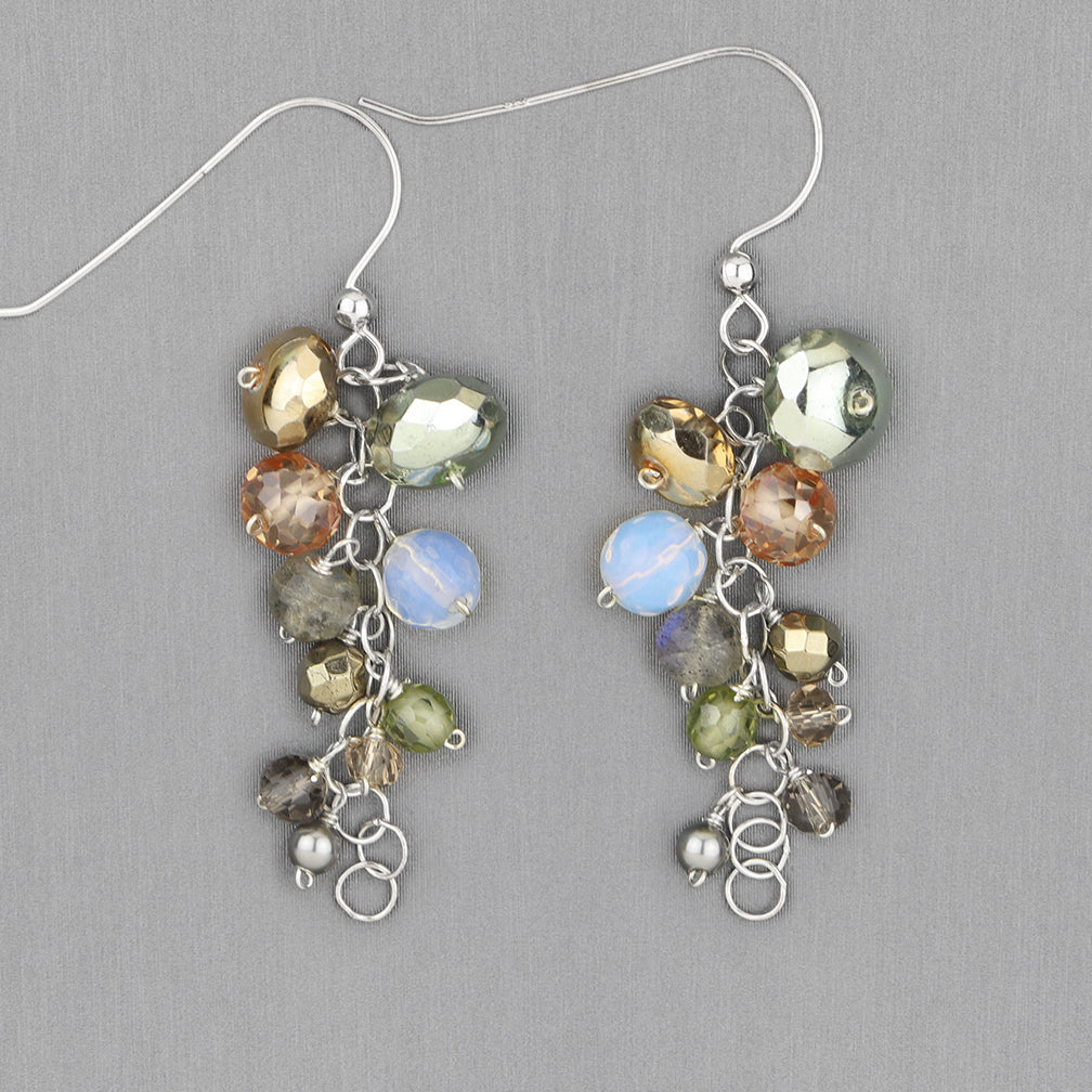 Anna Balkan Earrings: Playful Gems, Silver with Paris