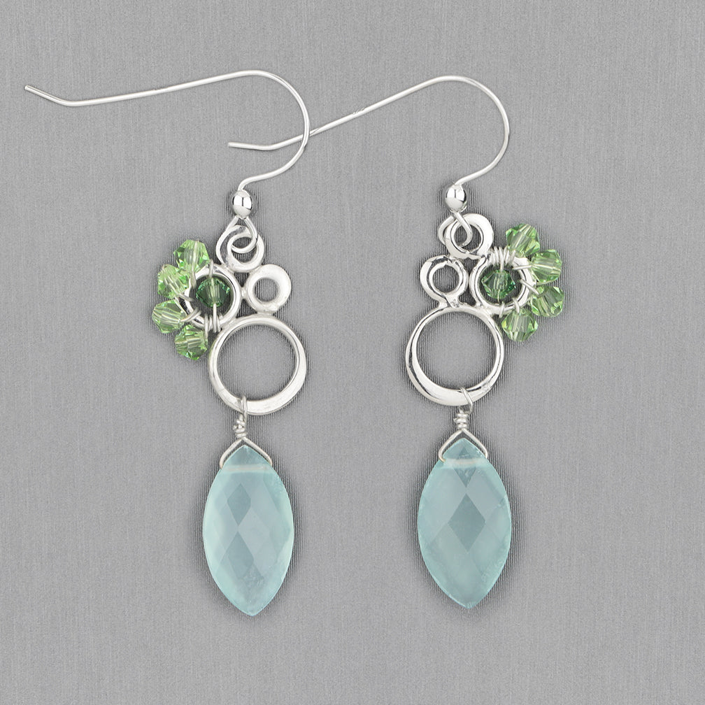 Anna Balkan Earrings: Bubble with Marquee Gem, Silver with Chalcedony