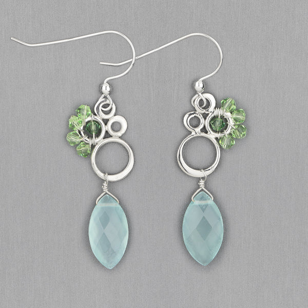 Anna Balkan Earrings: Bubble with Marquee Gem, Silver with Chalcedony