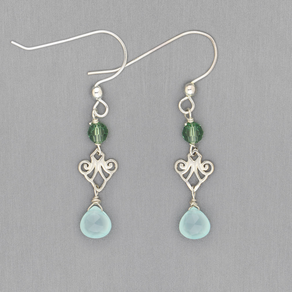Anna Balkan Earrings: Mini Filigree, Silver with Chalcedony