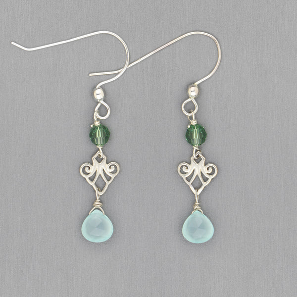 Anna Balkan Earrings: Mini Filigree, Silver with Chalcedony