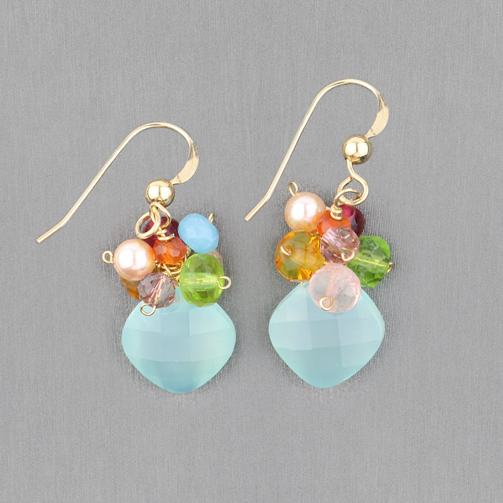 Anna Balkan Earrings: Abby Cluster, Gold with Chalcedony