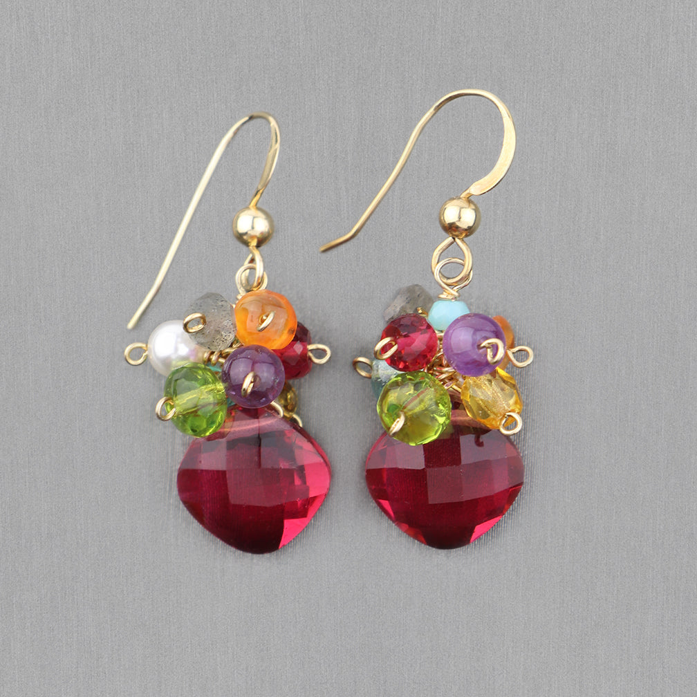 Anna Balkan Earrings: Abby Cluster, Gold with Ruby Quartz
