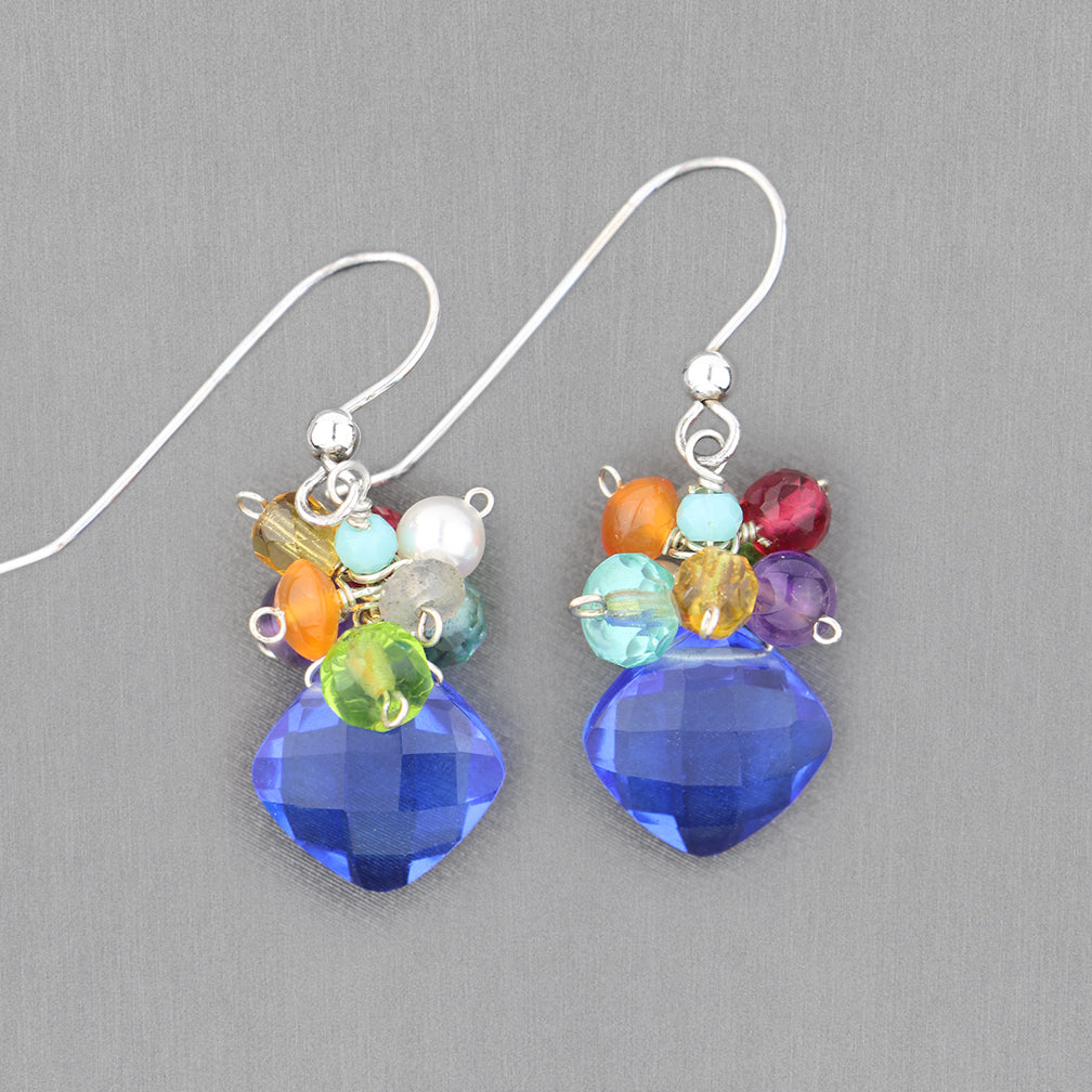 Anna Balkan Earrings: Abby Cluster, Silver with Blue Quartz