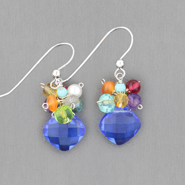 Anna Balkan Earrings: Abby Cluster, Silver with Blue Quartz