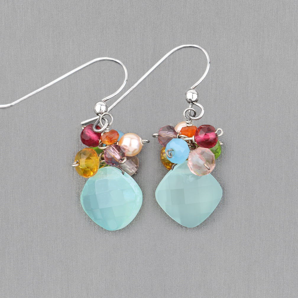 Anna Balkan Earrings: Abby Cluster, Silver with Chalcedony